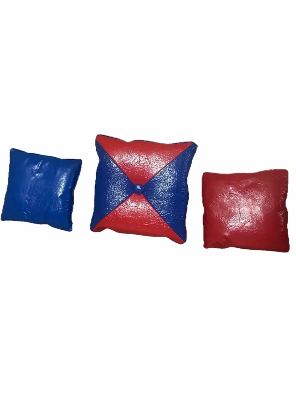 Vintage Retro Naugahyde Vinyl Throw Pillows Red Blue Square set of 3